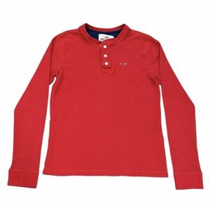 Hollister Mens Long Sleeve Waffle Knit Thermal Henley Shirt Medium Red Preppy